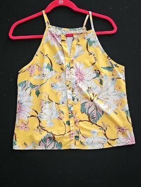 SHEIN Pastel Floral Halter Top with Yellow Trim